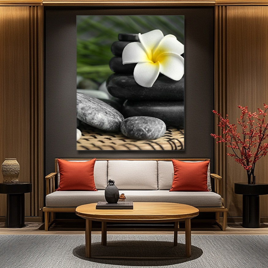 Tableau Zen Galets & Fleur Blanche